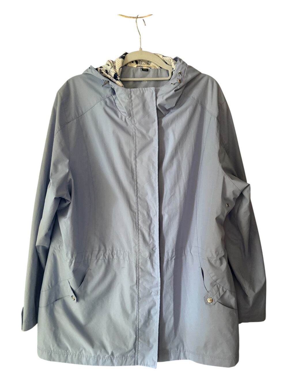 Radiance Women’s 1X Hooded Rain Jacket Blue Floral Lined Windbreaker Coat